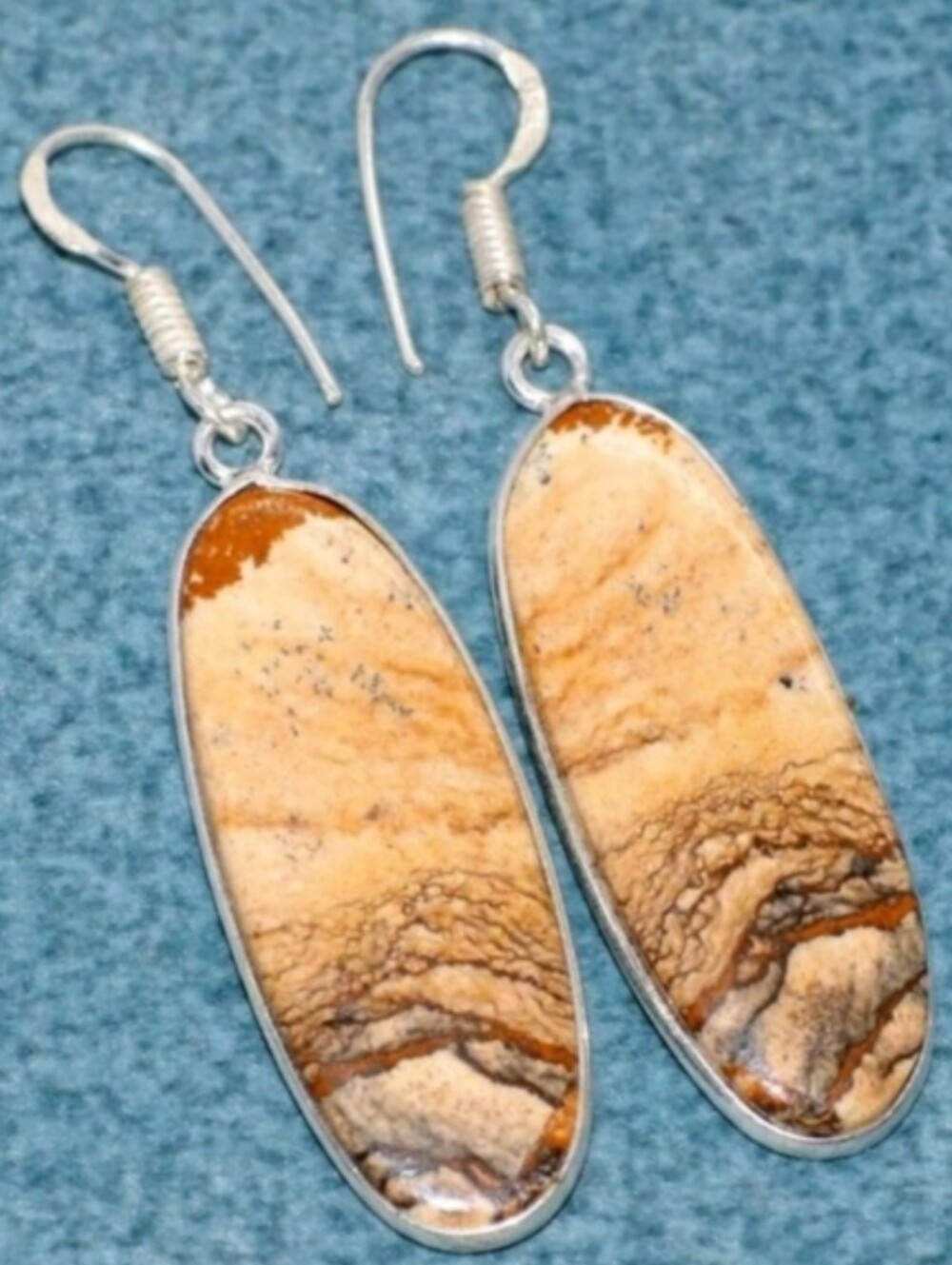 Picture Jasper Gemstone 925 Sterling Silver Handmade Drop Dangle Earrings